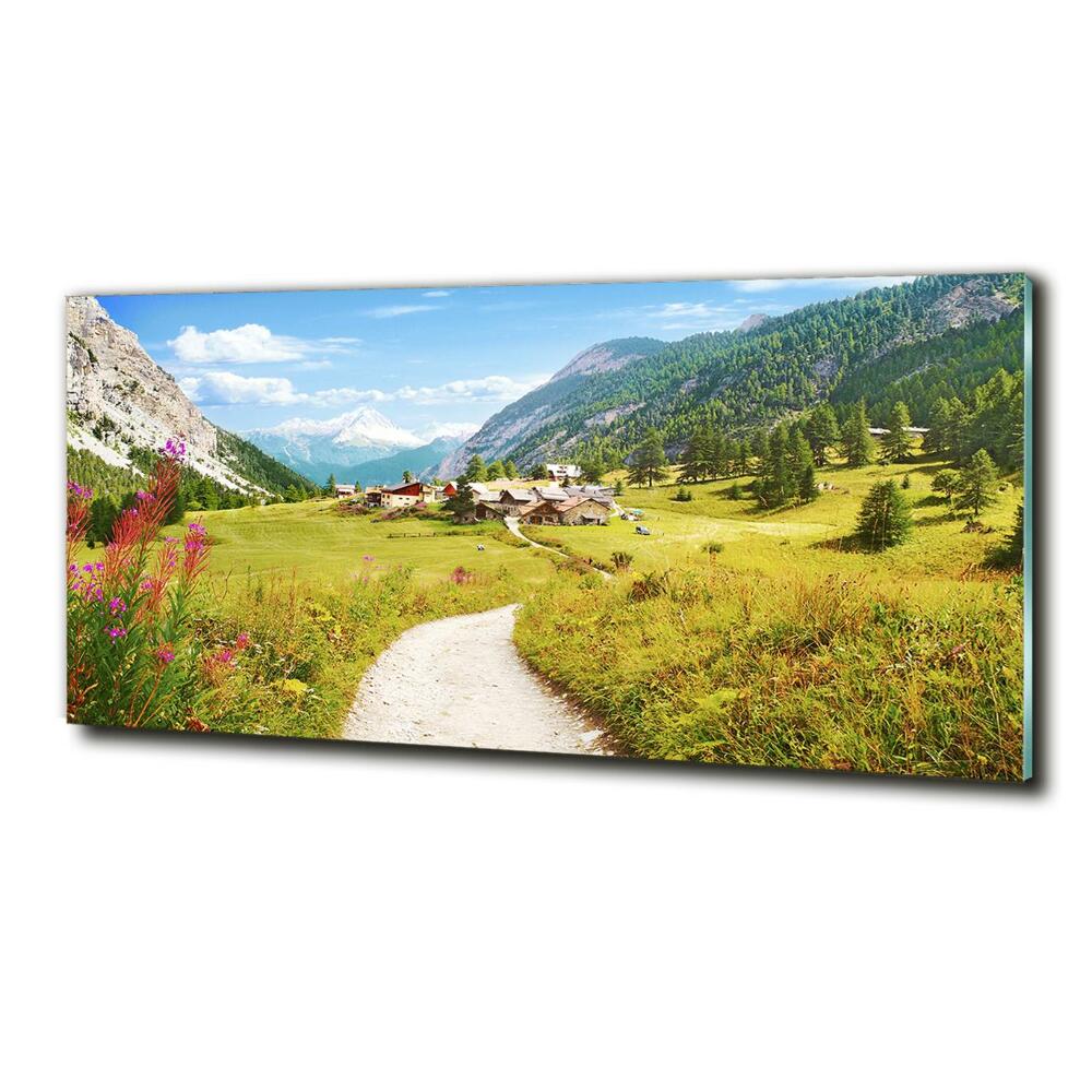 Printed glass wall art Pasture in the alps