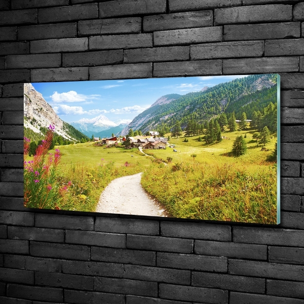 Printed glass wall art Pasture in the alps