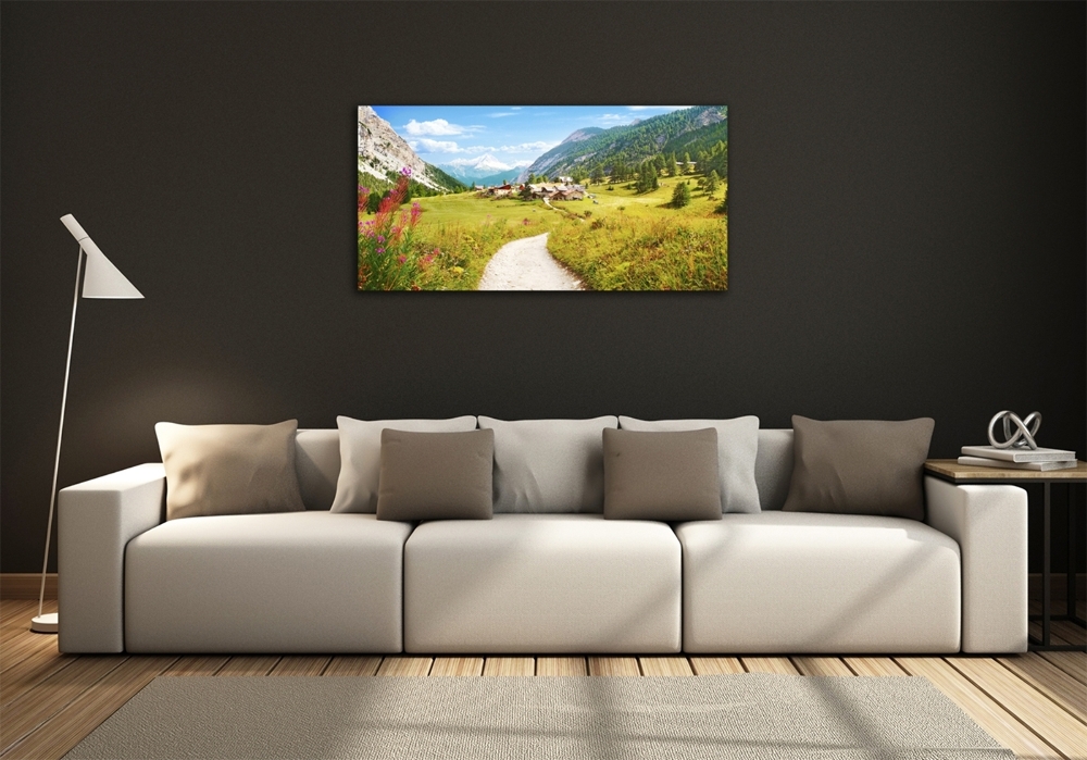 Printed glass wall art Pasture in the alps