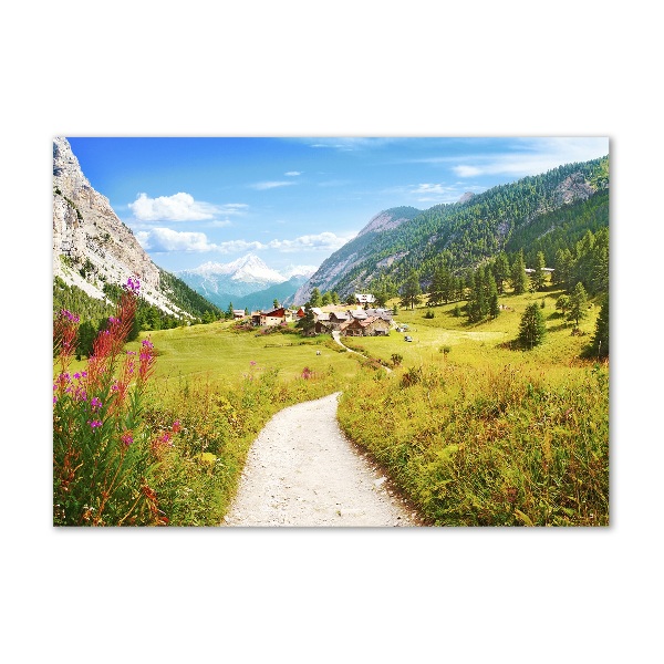 Printed glass wall art Pasture in the alps