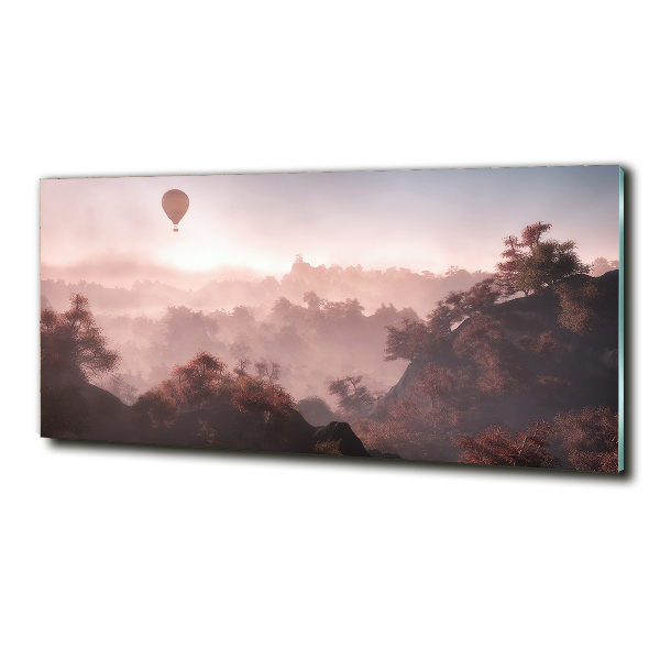 Glass picture wall art Balloon above the forest