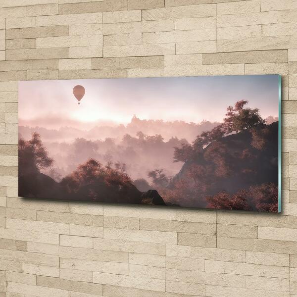 Glass picture wall art Balloon above the forest