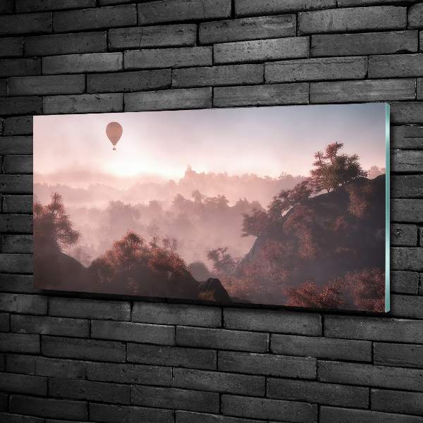 Glass picture wall art Balloon above the forest