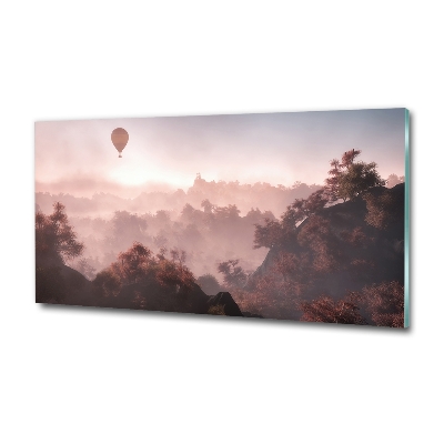 Glass picture wall art Balloon above the forest