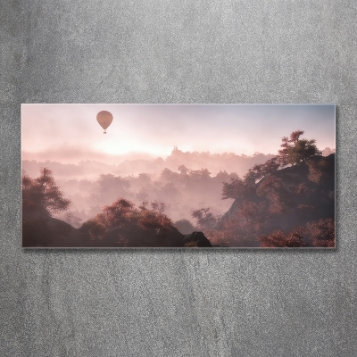 Glass picture wall art Balloon above the forest