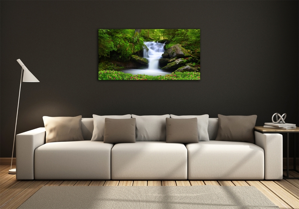 Printed glass wall art Waterfall in the forest