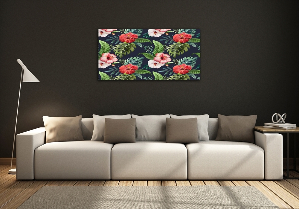 Wall art on glass Tropical flowers