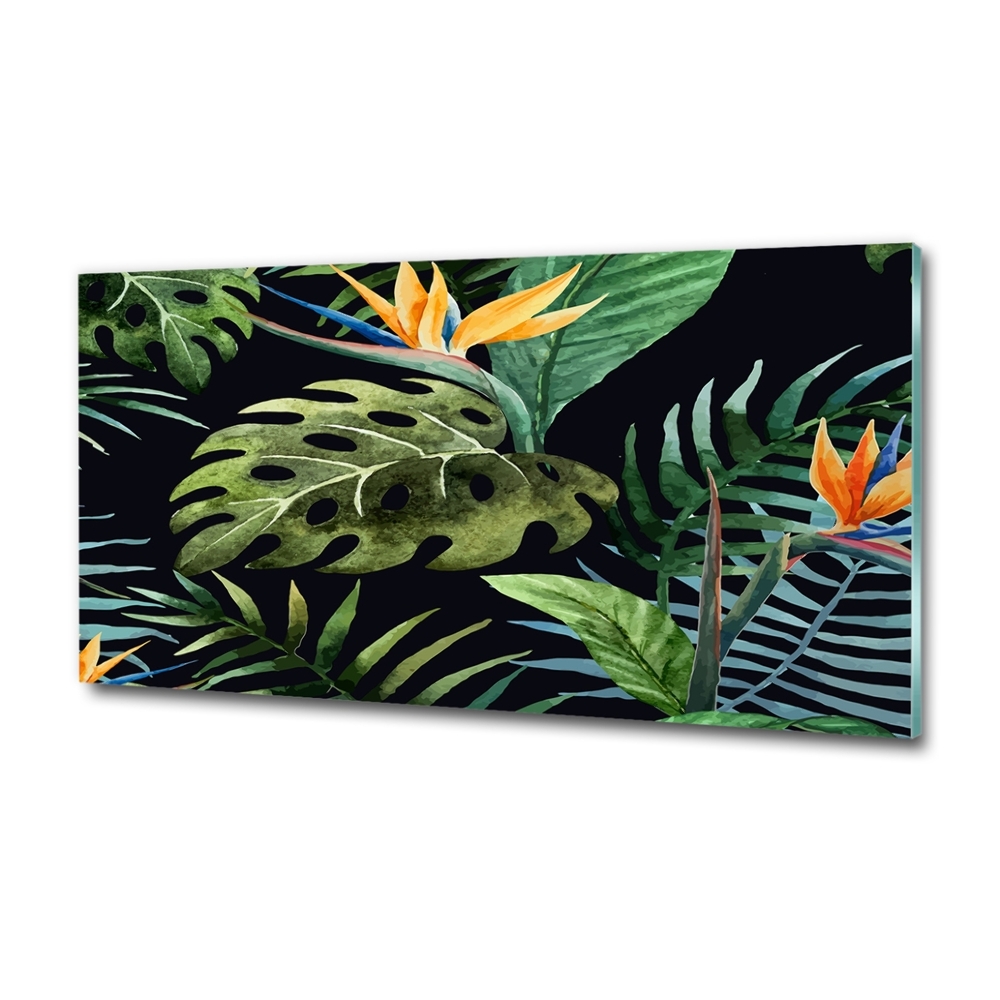 Glass wall art Tropical flowers