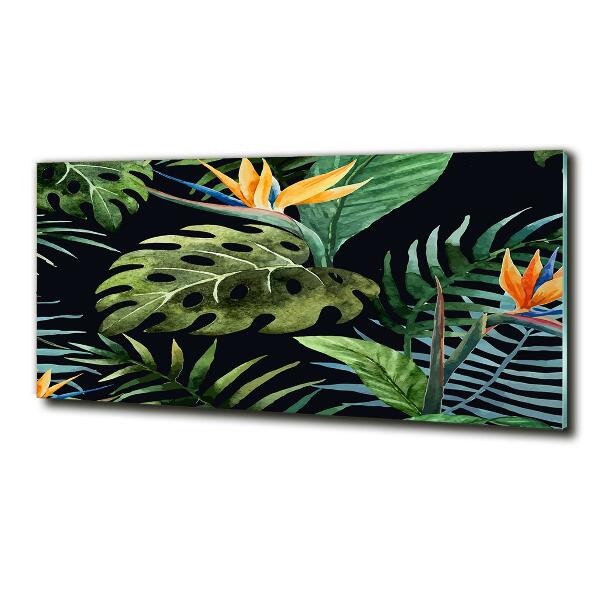 Glass wall art Tropical flowers