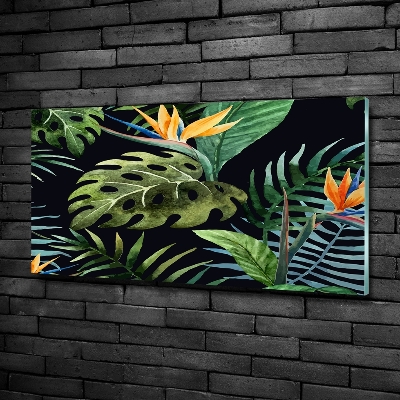 Glass wall art Tropical flowers