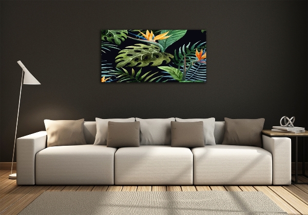 Glass wall art Tropical flowers