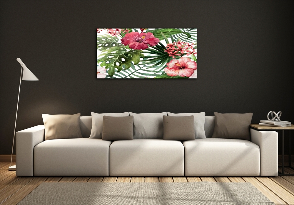 Wall art on glass Tropical flowers