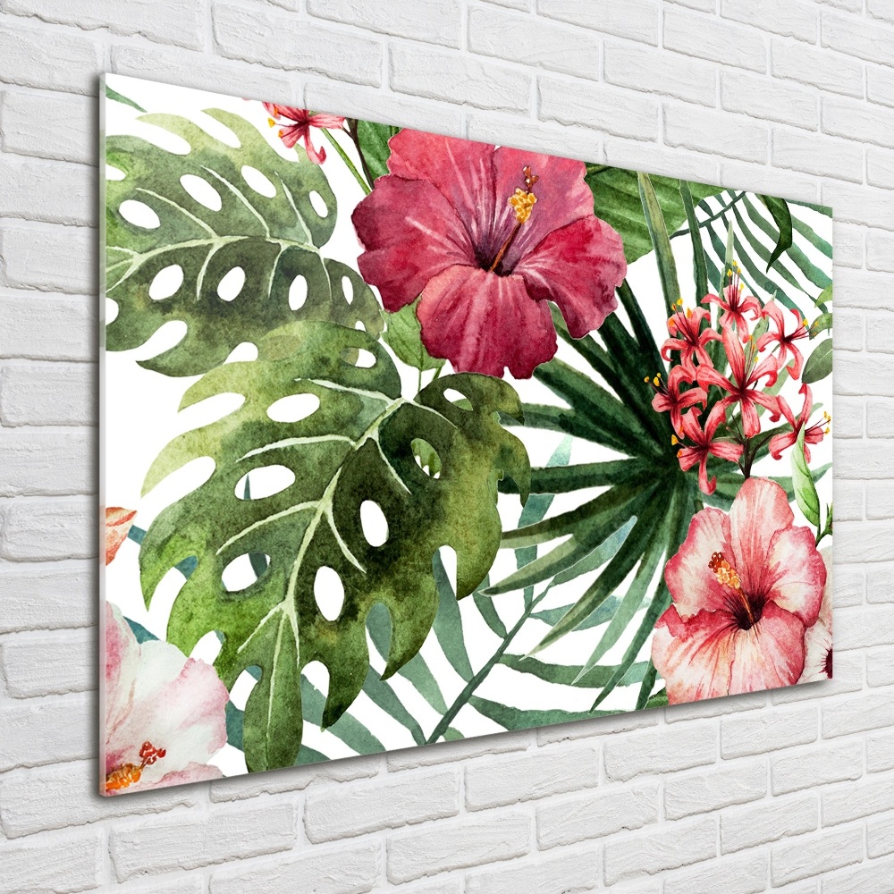 Wall art on glass Tropical flowers