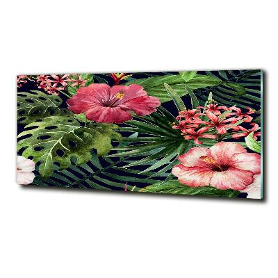 Glass wall art Tropical flowers