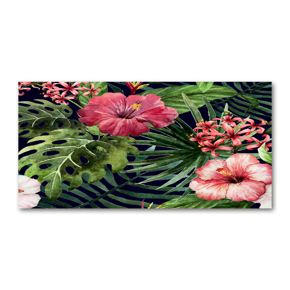 Glass wall art Tropical flowers