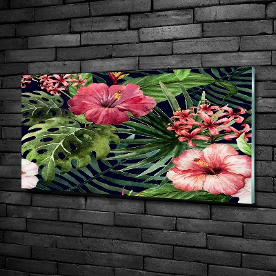 Glass wall art Tropical flowers