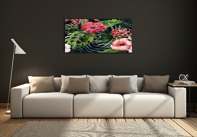 Glass wall art Tropical flowers