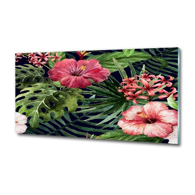 Glass wall art Tropical flowers