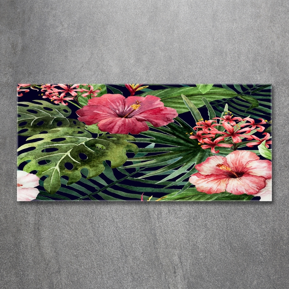 Glass wall art Tropical flowers