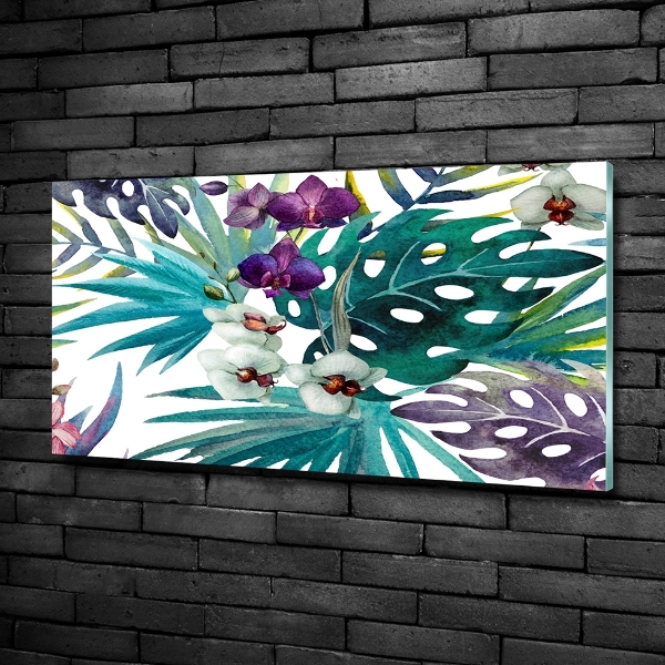 Wall art on glass Tropical flowers