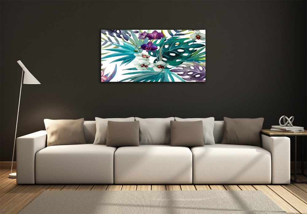 Wall art on glass Tropical flowers