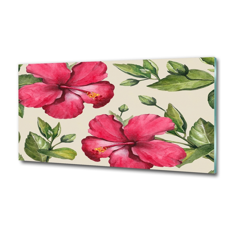 Wall art on glass Pink hibiscus