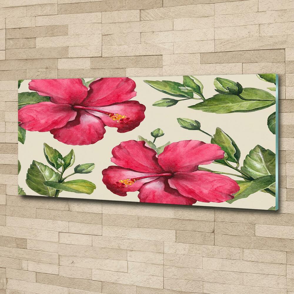 Wall art on glass Pink hibiscus