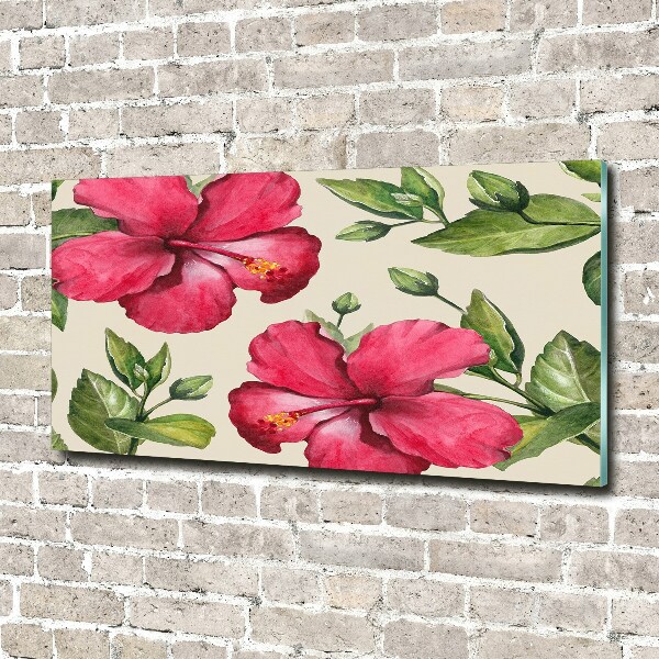 Wall art on glass Pink hibiscus