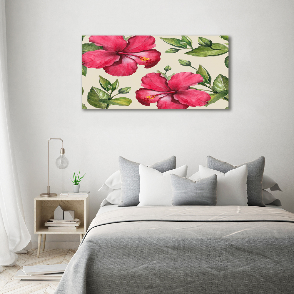 Wall art on glass Pink hibiscus