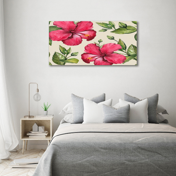 Wall art on glass Pink hibiscus