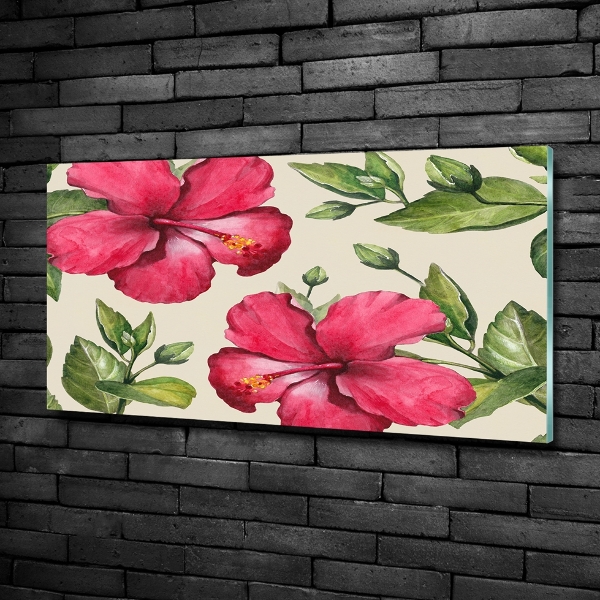 Wall art on glass Pink hibiscus