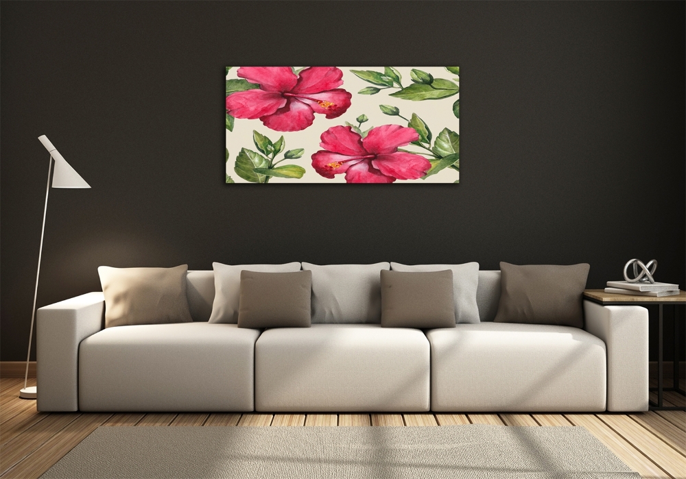 Wall art on glass Pink hibiscus