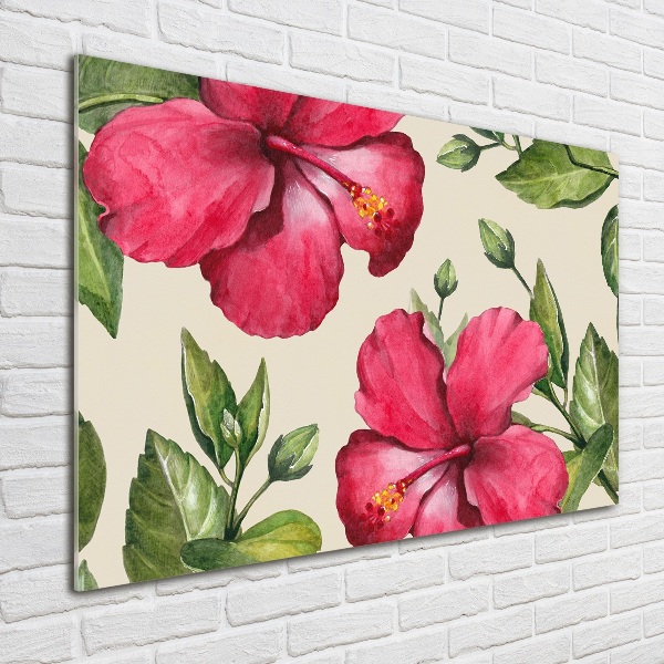 Wall art on glass Pink hibiscus