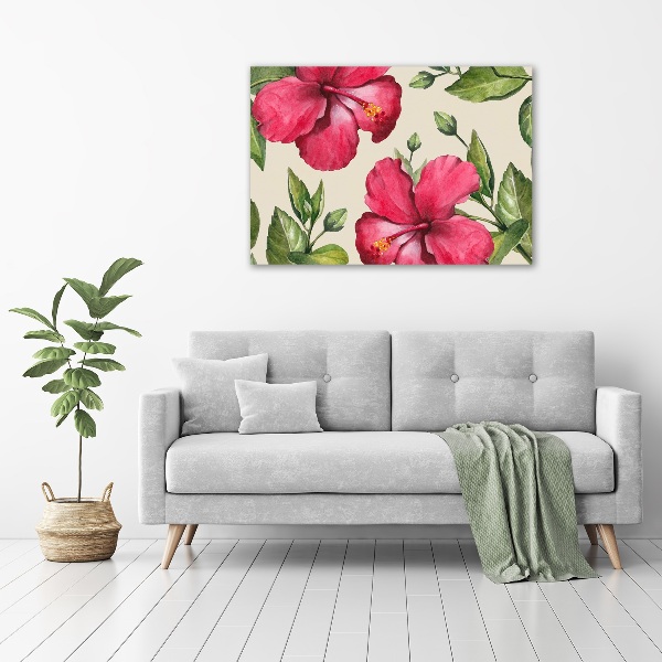 Wall art on glass Pink hibiscus