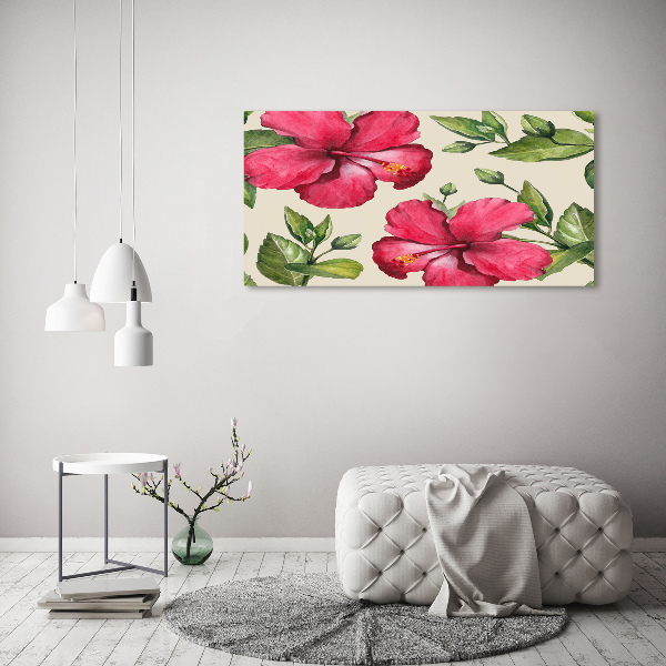 Wall art on glass Pink hibiscus