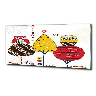 Glass picture wall art Owls on a tree