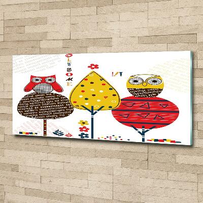 Glass picture wall art Owls on a tree