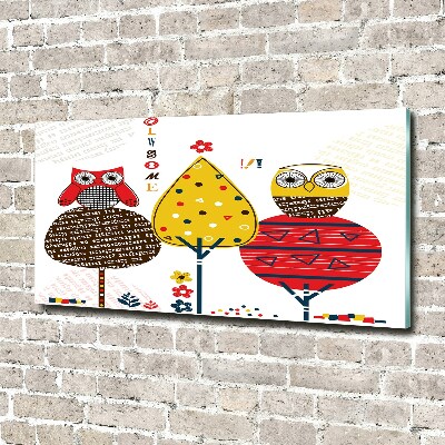 Glass picture wall art Owls on a tree