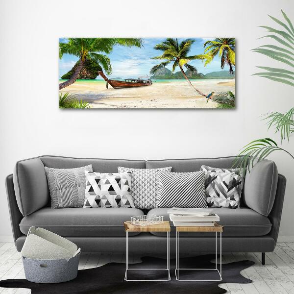 Glass wall art large Palms on the beach