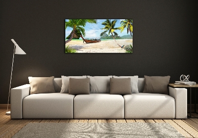 Glass wall art large Palms on the beach