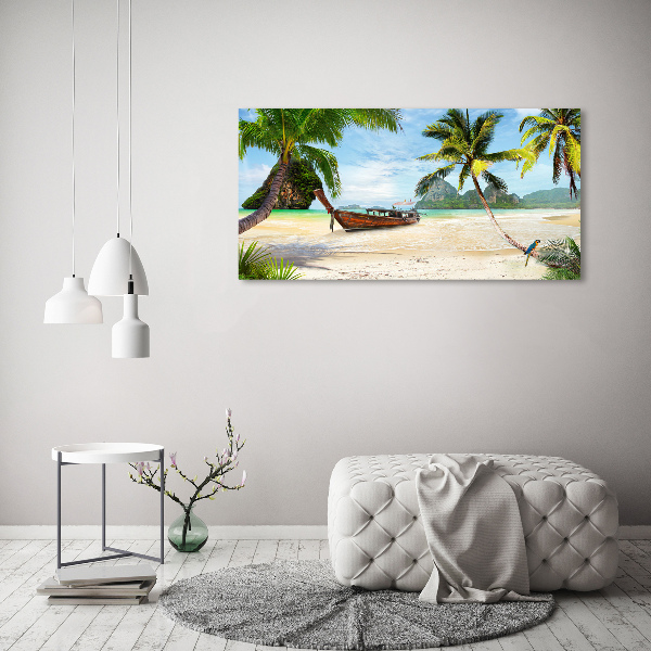 Glass wall art large Palms on the beach