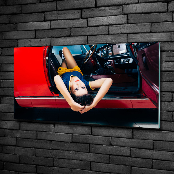 Photo printed on glass A woman in the car