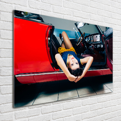 Photo printed on glass A woman in the car