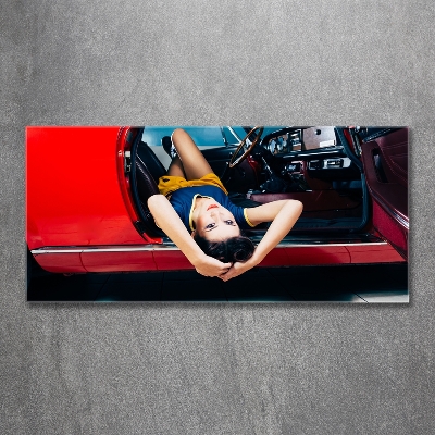 Photo printed on glass A woman in the car