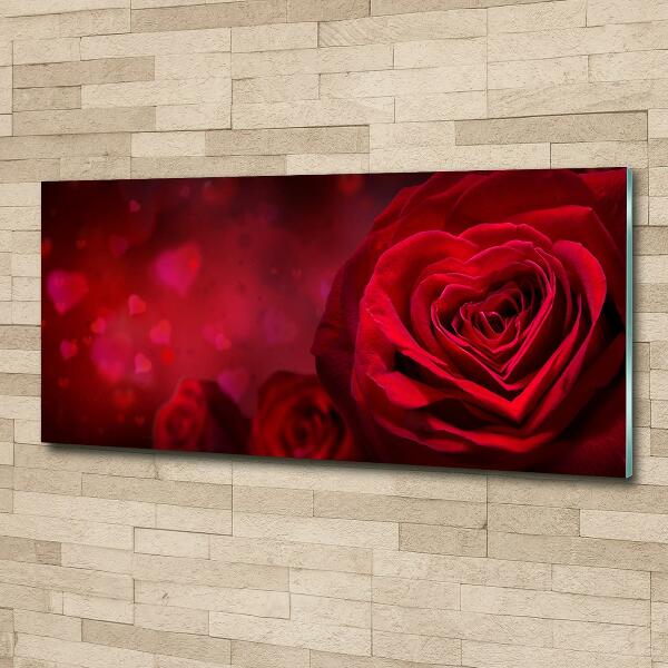 Glass art picture Red heart rose