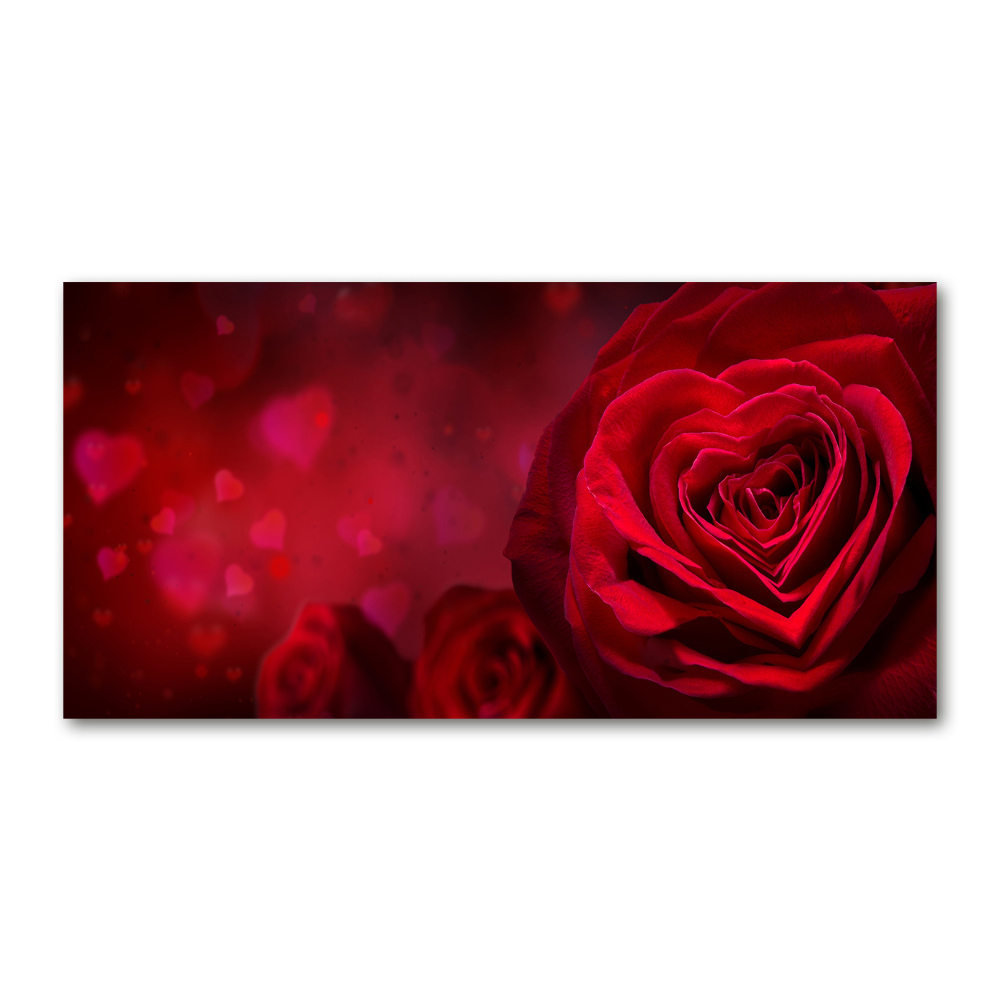 Glass art picture Red heart rose