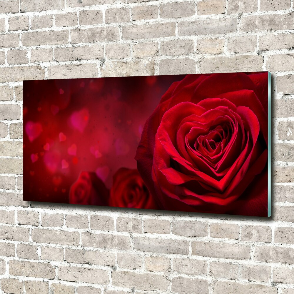 Glass art picture Red heart rose