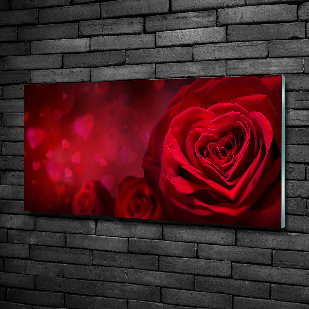 Glass art picture Red heart rose