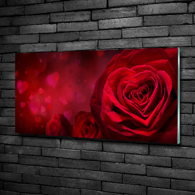 Glass art picture Red heart rose