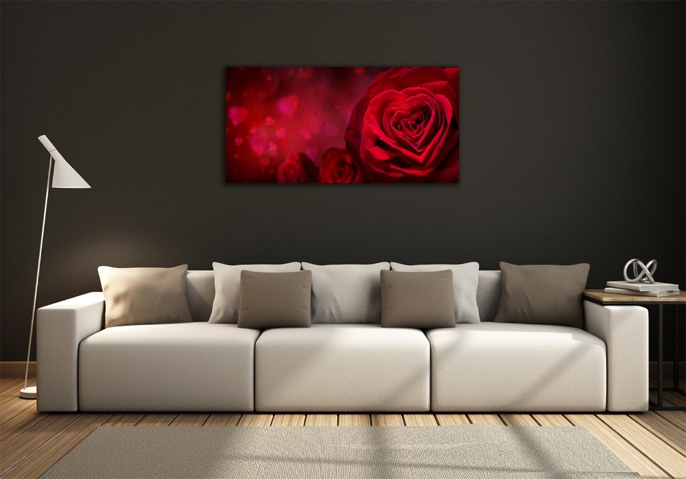 Glass art picture Red heart rose